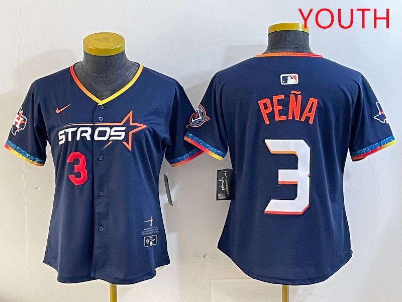 Youth Houston Astros #3 Pena Drak Blue Fourth generation Joint Name 2025 Nike MLB Jersey style 3->youth mlb jersey->Youth Jersey